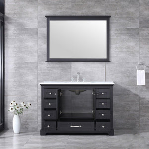 Dukes 48" White, Dark Grey, Navy Blue or Espresso Single Vanity, Available with White Carrara Marble Top, White Square Sink, 36" LED Mirror and Faucet - The Bath Vanities