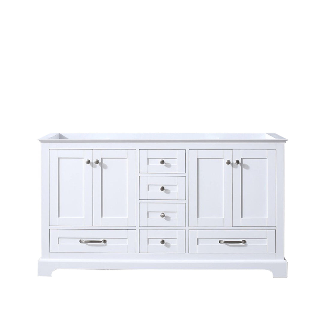 Dukes 60" White, Dark Grey, Navy Blue or Espresso Double Vanity, Available with White Carrara Marble Top, White Square Sink, 58" LED Mirror and Faucet - The Bath Vanities