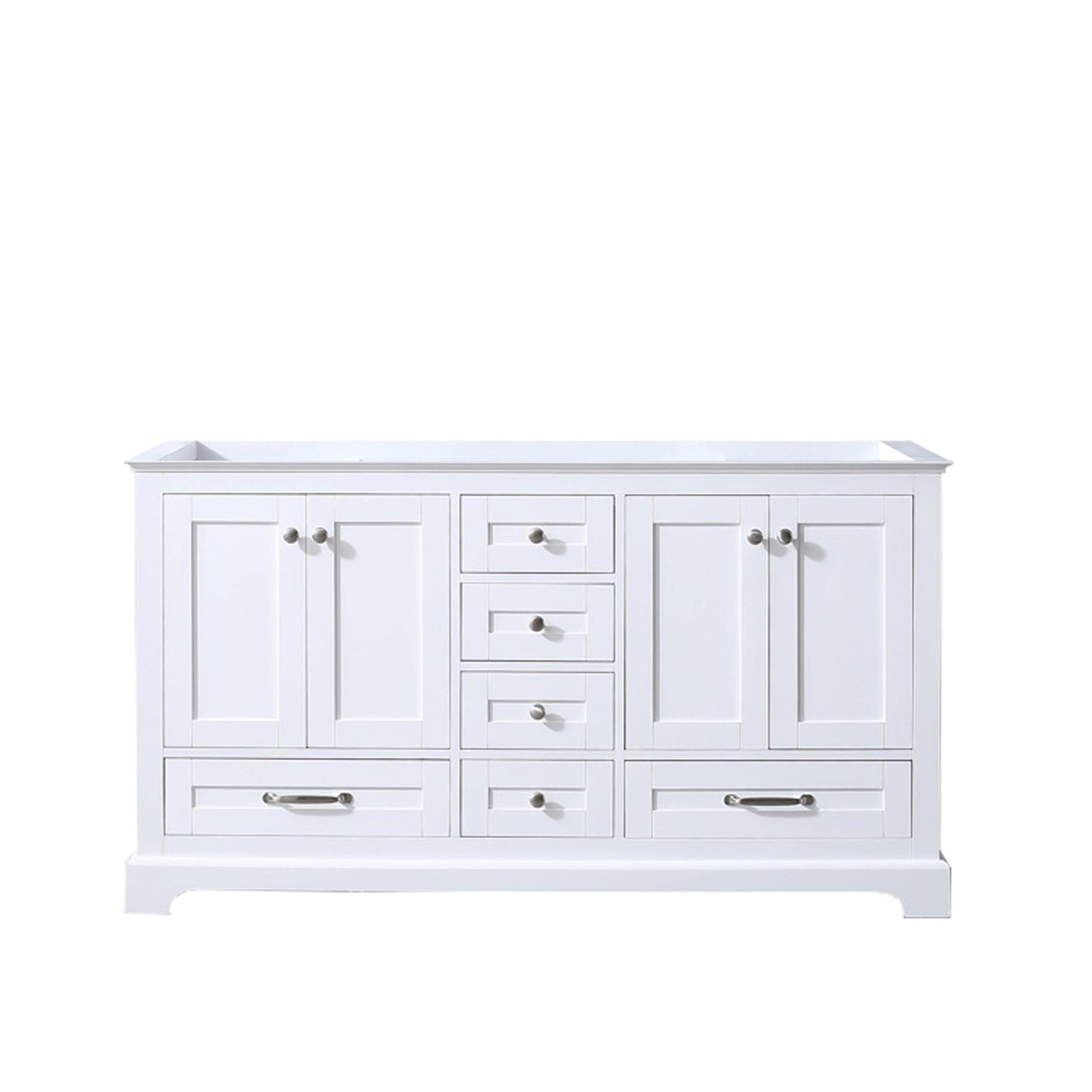 Dukes 60" White, Dark Grey, Navy Blue or Espresso Double Vanity, Available with White Carrara Marble Top, White Square Sink, 58" LED Mirror and Faucet - The Bath Vanities