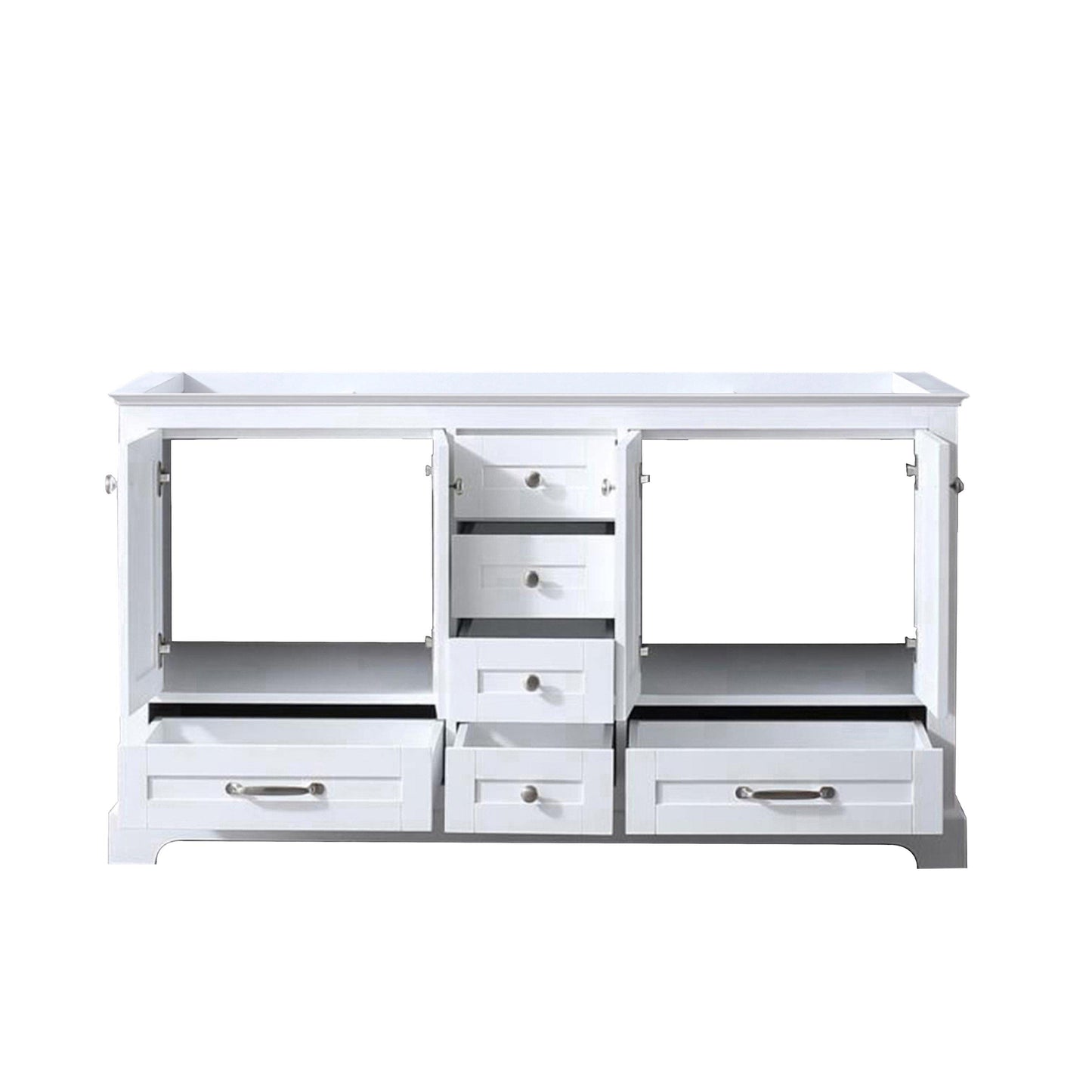 Dukes 60" White, Dark Grey, Navy Blue or Espresso Double Vanity, Available with White Carrara Marble Top, White Square Sink, 58" LED Mirror and Faucet - The Bath Vanities