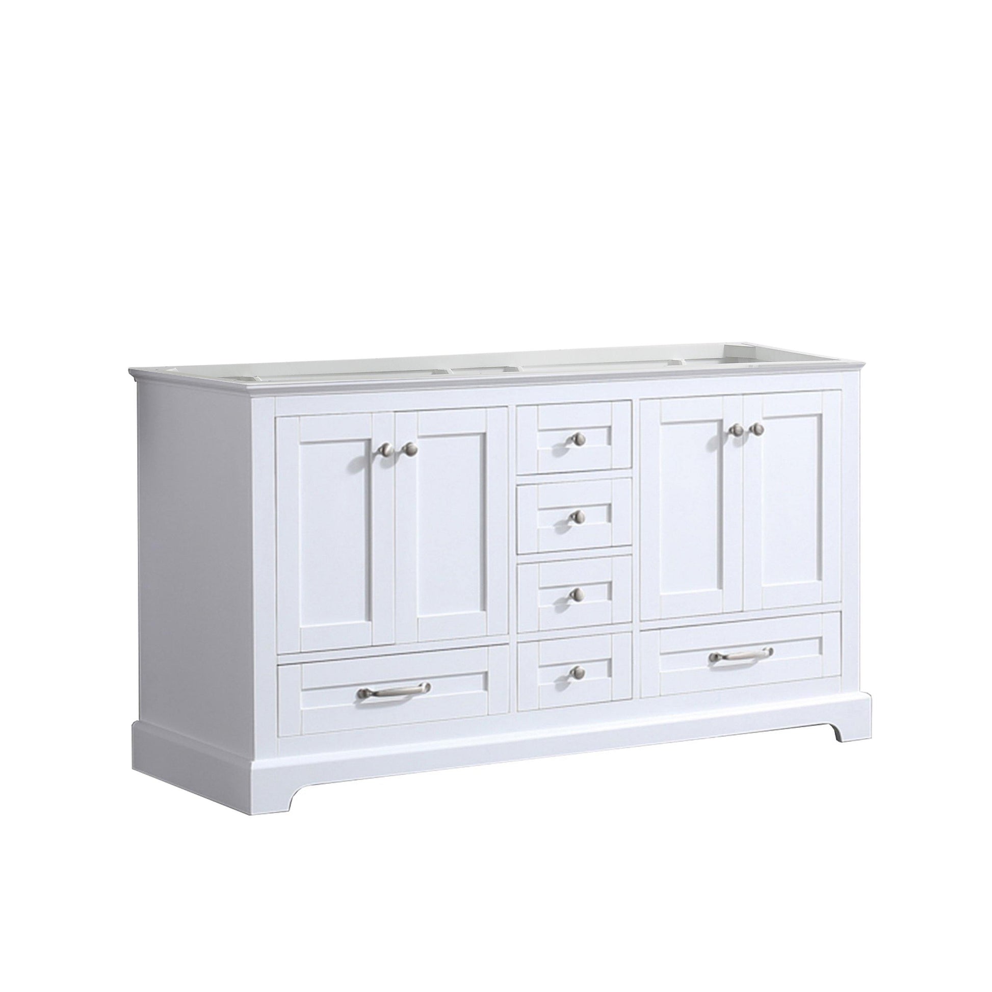 Dukes 60" White, Dark Grey, Navy Blue or Espresso Double Vanity, Available with White Carrara Marble Top, White Square Sink, 58" LED Mirror and Faucet - The Bath Vanities