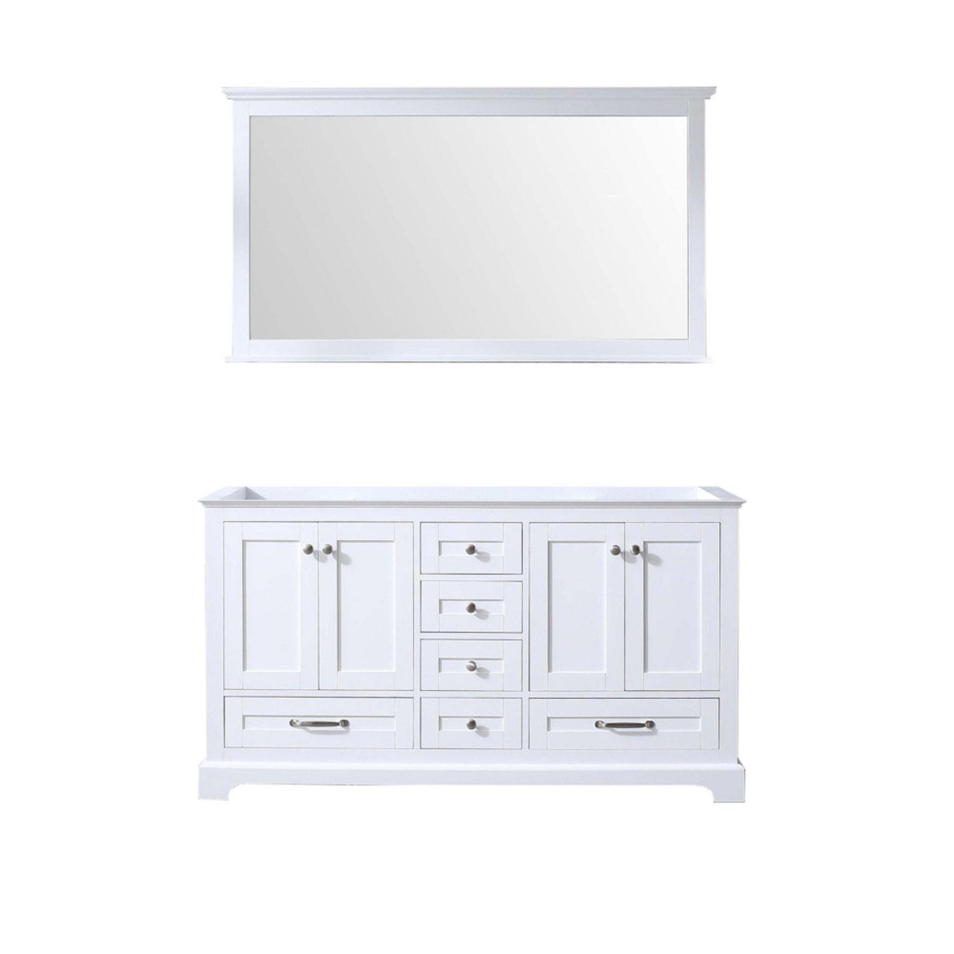 Dukes 60" White, Dark Grey, Navy Blue or Espresso Double Vanity, Available with White Carrara Marble Top, White Square Sink, 58" LED Mirror and Faucet - The Bath Vanities