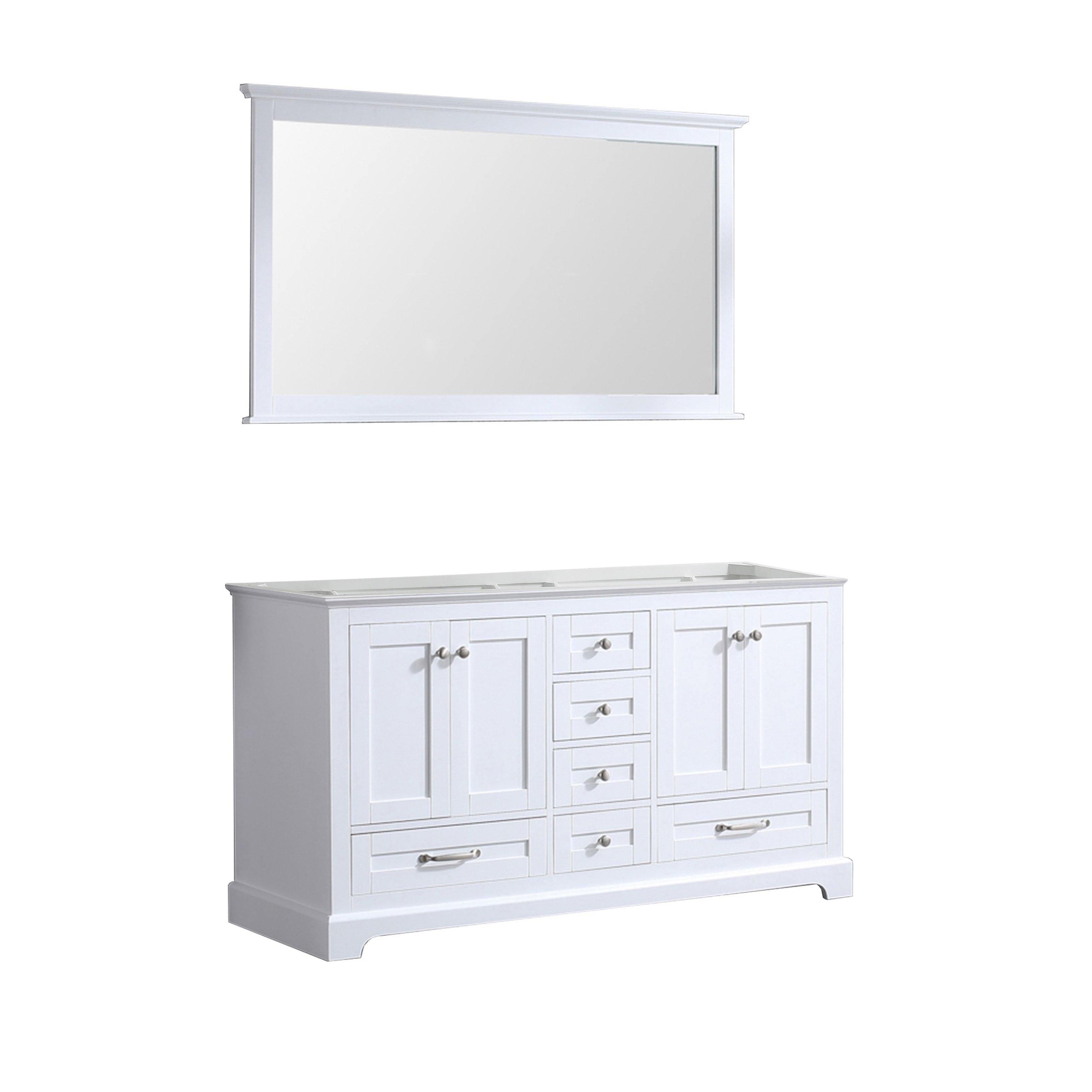 Dukes 60" White, Dark Grey, Navy Blue or Espresso Double Vanity, Available with White Carrara Marble Top, White Square Sink, 58" LED Mirror and Faucet - The Bath Vanities