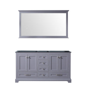 Dukes 60" White, Dark Grey, Navy Blue or Espresso Double Vanity, Available with White Carrara Marble Top, White Square Sink, 58" LED Mirror and Faucet - The Bath Vanities