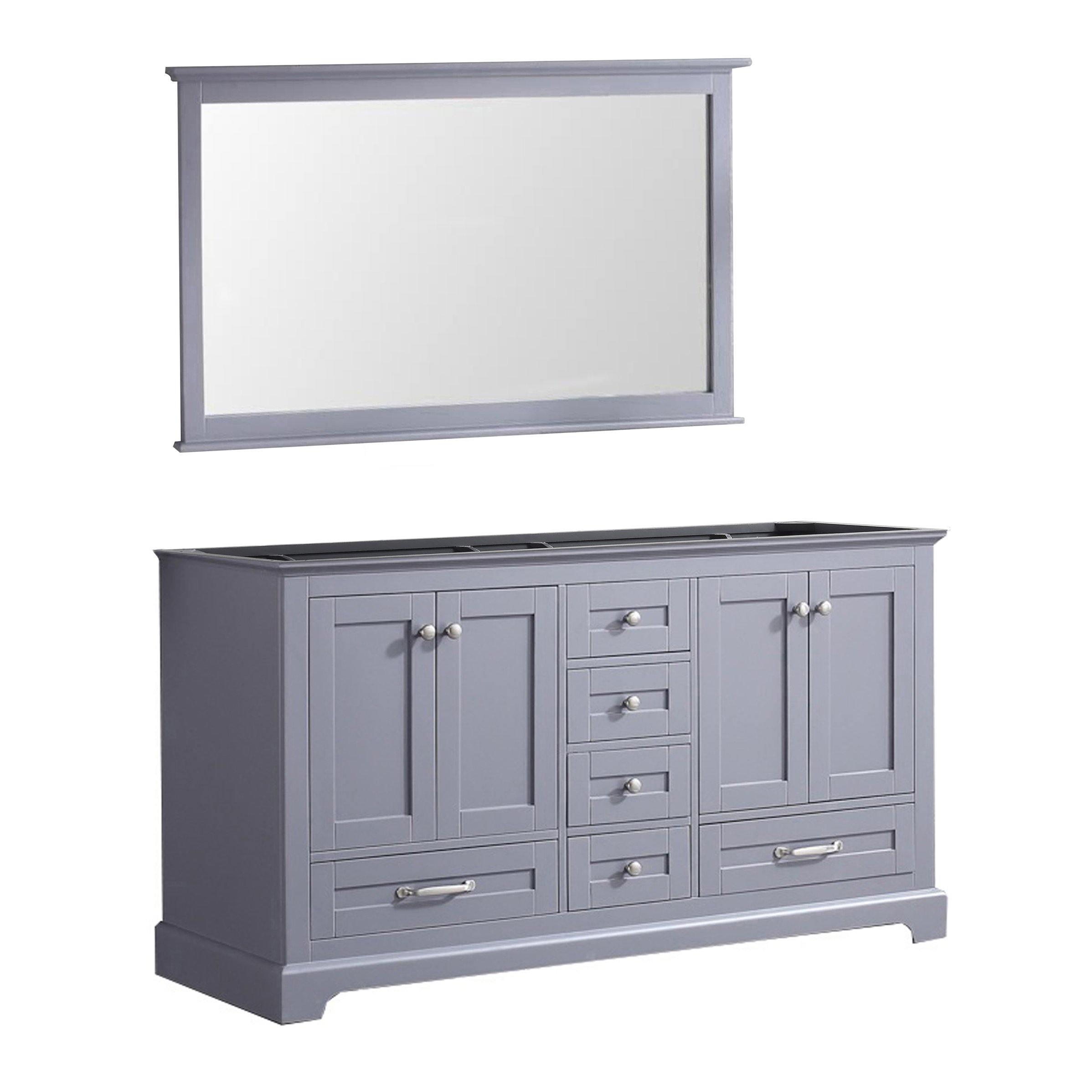 Dukes 60" White, Dark Grey, Navy Blue or Espresso Double Vanity, Available with White Carrara Marble Top, White Square Sink, 58" LED Mirror and Faucet - The Bath Vanities
