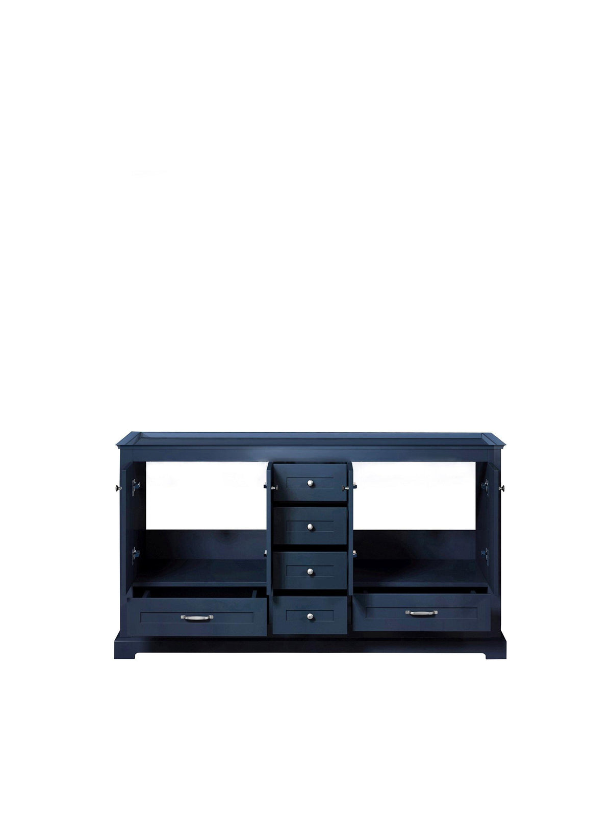 Dukes 60" White, Dark Grey, Navy Blue or Espresso Double Vanity, Available with White Carrara Marble Top, White Square Sink, 58" LED Mirror and Faucet - The Bath Vanities