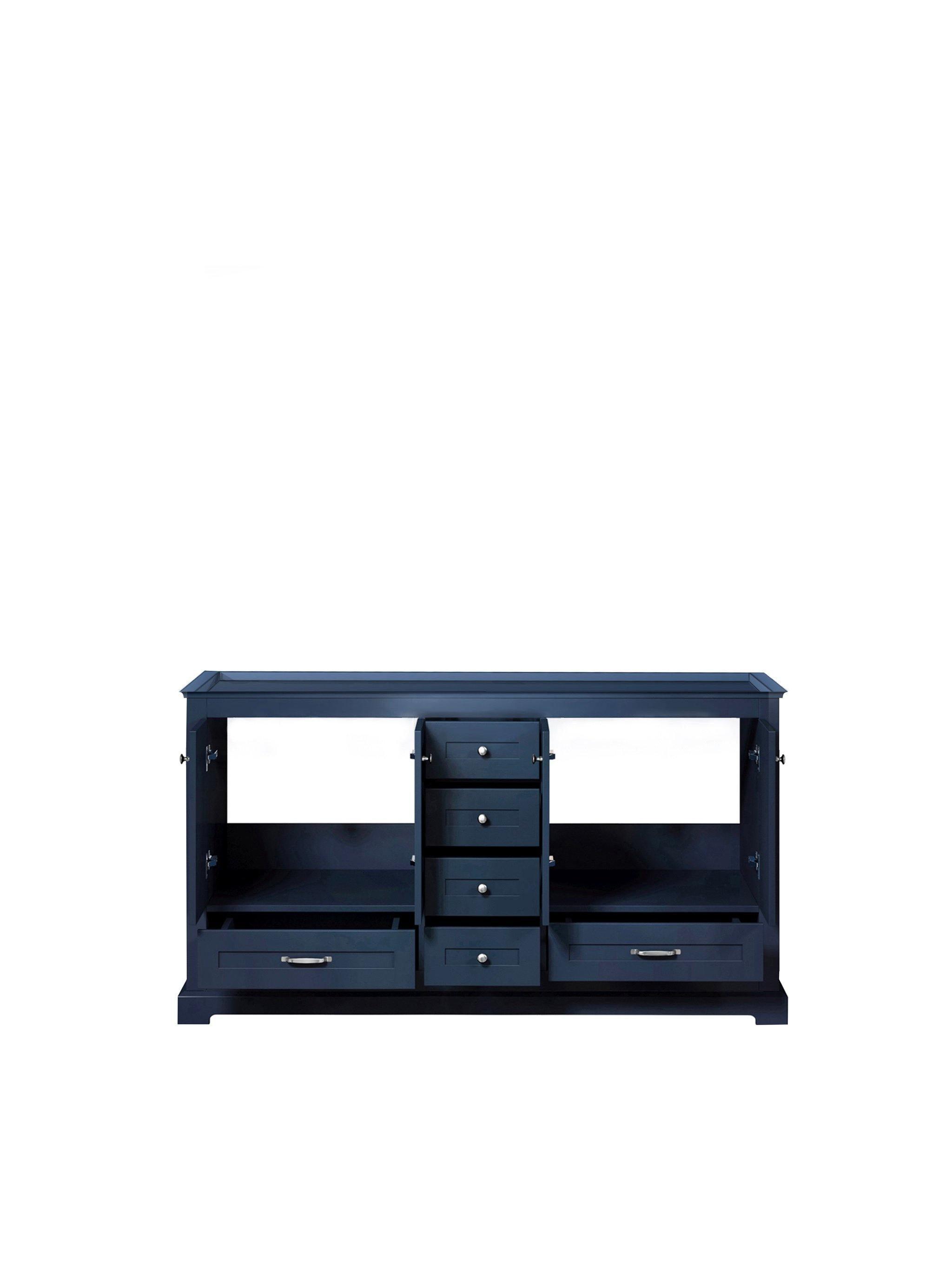 Dukes 60" White, Dark Grey, Navy Blue or Espresso Double Vanity, Available with White Carrara Marble Top, White Square Sink, 58" LED Mirror and Faucet - The Bath Vanities