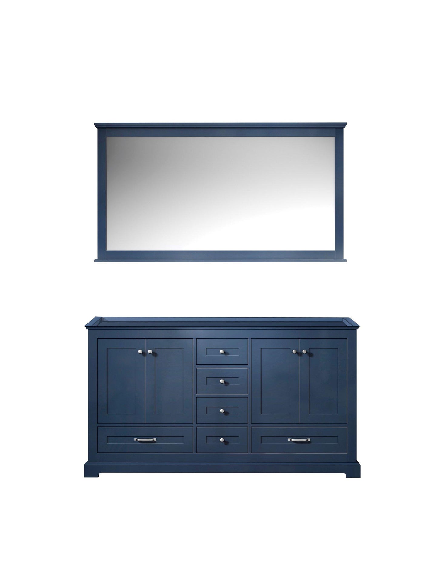 Dukes 60" White, Dark Grey, Navy Blue or Espresso Double Vanity, Available with White Carrara Marble Top, White Square Sink, 58" LED Mirror and Faucet - The Bath Vanities