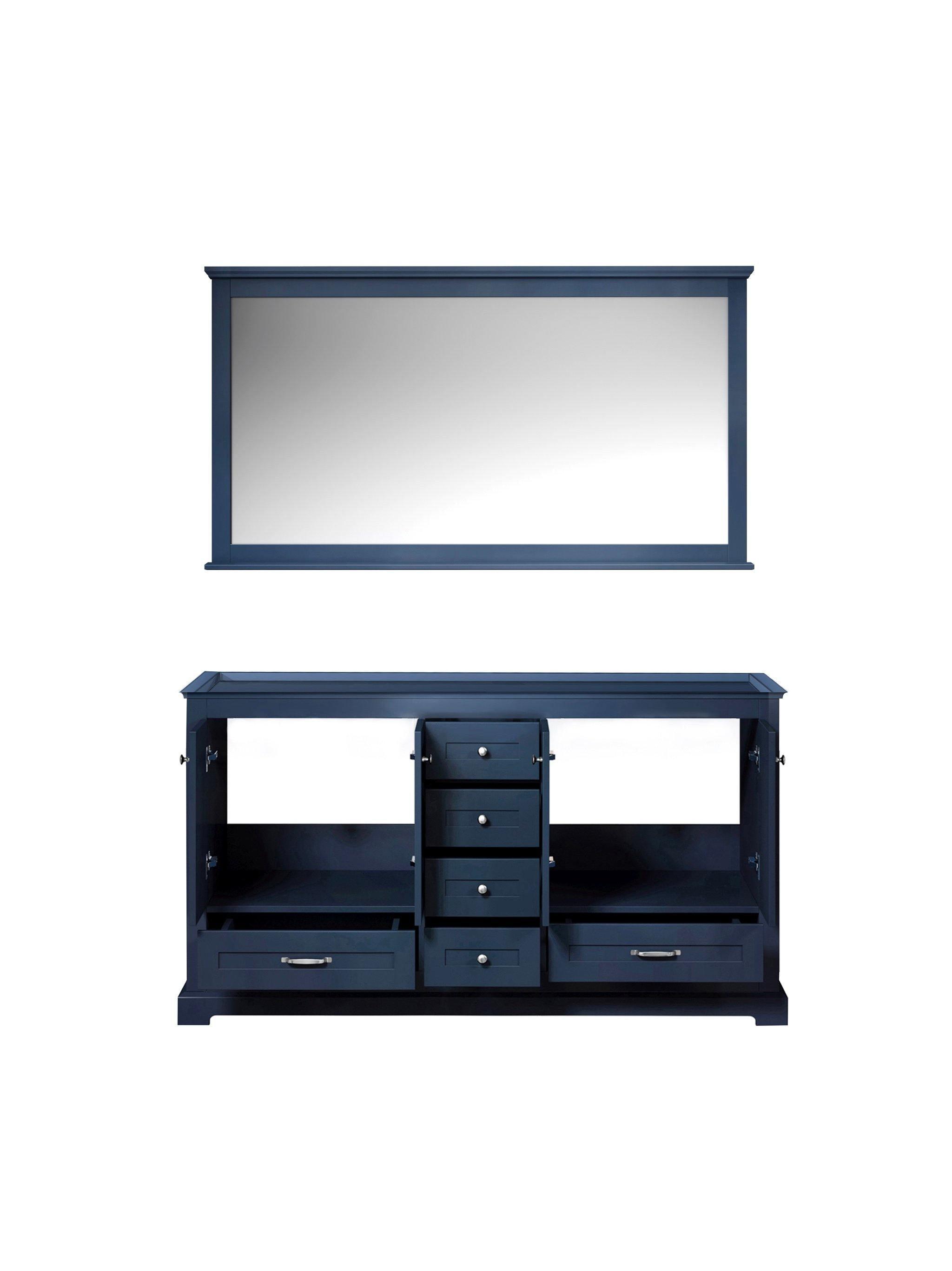 Dukes 60" White, Dark Grey, Navy Blue or Espresso Double Vanity, Available with White Carrara Marble Top, White Square Sink, 58" LED Mirror and Faucet - The Bath Vanities