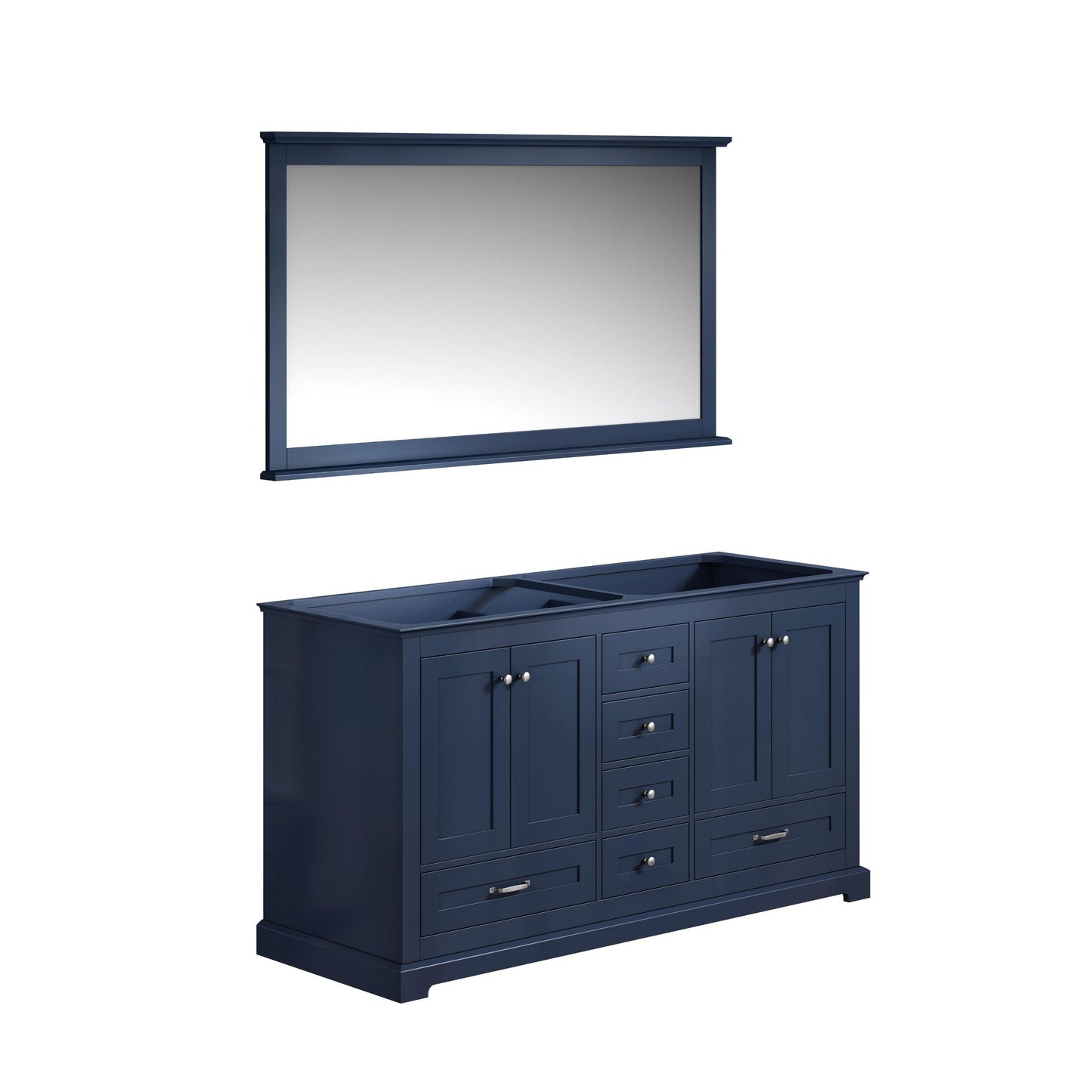 Dukes 60" White, Dark Grey, Navy Blue or Espresso Double Vanity, Available with White Carrara Marble Top, White Square Sink, 58" LED Mirror and Faucet - The Bath Vanities