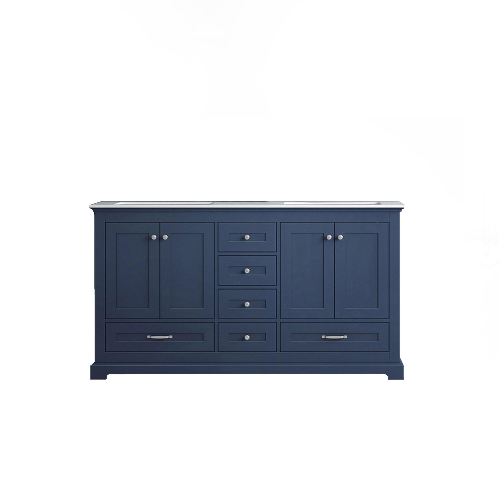 Dukes 60" White, Dark Grey, Navy Blue or Espresso Double Vanity, Available with White Carrara Marble Top, White Square Sink, 58" LED Mirror and Faucet - The Bath Vanities