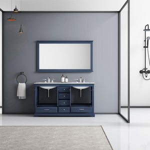 Dukes 60" White, Dark Grey, Navy Blue or Espresso Double Vanity, Available with White Carrara Marble Top, White Square Sink, 58" LED Mirror and Faucet - The Bath Vanities