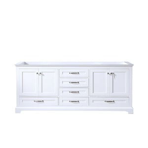 Dukes 80" White, Dark Grey, Navy Blue or Espresso Double Vanity, Available with White Carrara Marble Top, White Square Sink, 30" LED Mirror and Faucet - The Bath Vanities