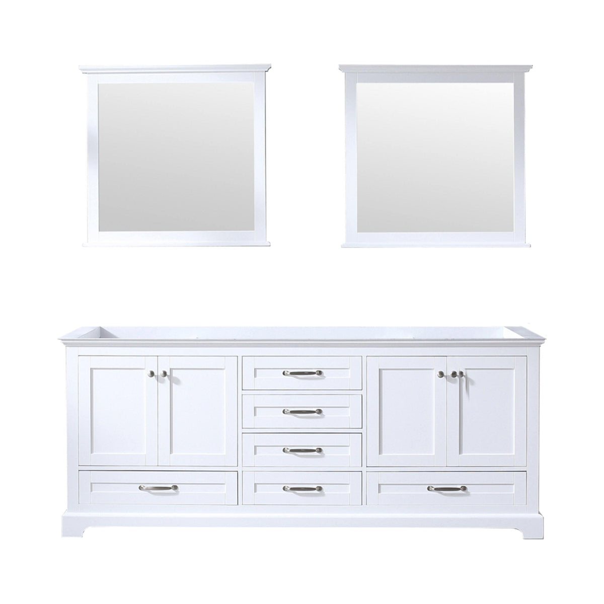 Dukes 80" White, Dark Grey, Navy Blue or Espresso Double Vanity, Available with White Carrara Marble Top, White Square Sink, 30" LED Mirror and Faucet - The Bath Vanities
