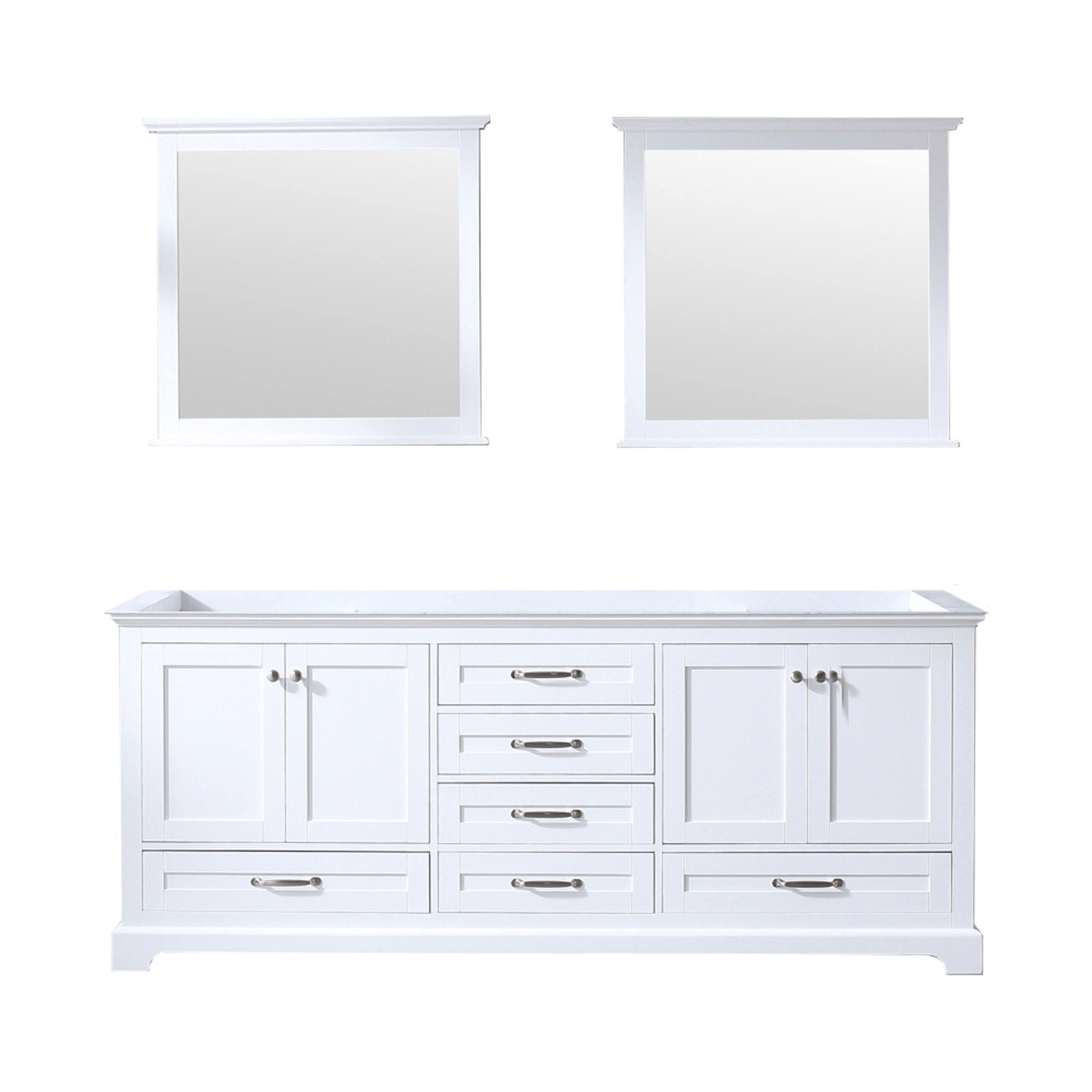 Dukes 80" White, Dark Grey, Navy Blue or Espresso Double Vanity, Available with White Carrara Marble Top, White Square Sink, 30" LED Mirror and Faucet - The Bath Vanities