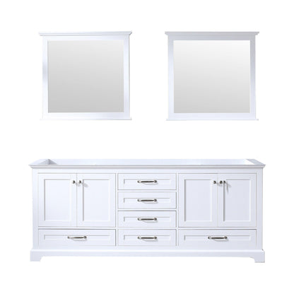 Dukes 80" White, Dark Grey, Navy Blue or Espresso Double Vanity, Available with White Carrara Marble Top, White Square Sink, 30" LED Mirror and Faucet - The Bath Vanities