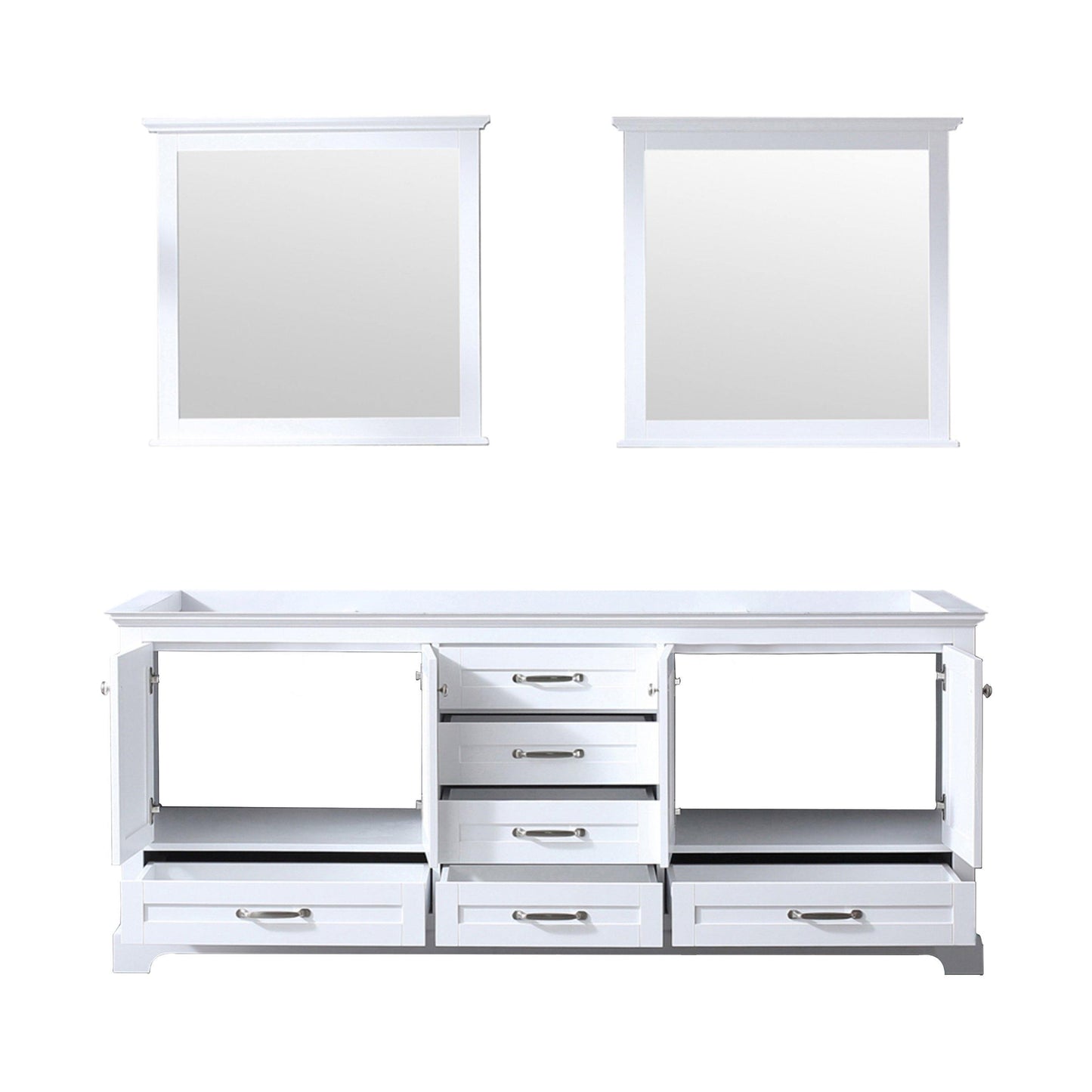 Dukes 80" White, Dark Grey, Navy Blue or Espresso Double Vanity, Available with White Carrara Marble Top, White Square Sink, 30" LED Mirror and Faucet - The Bath Vanities