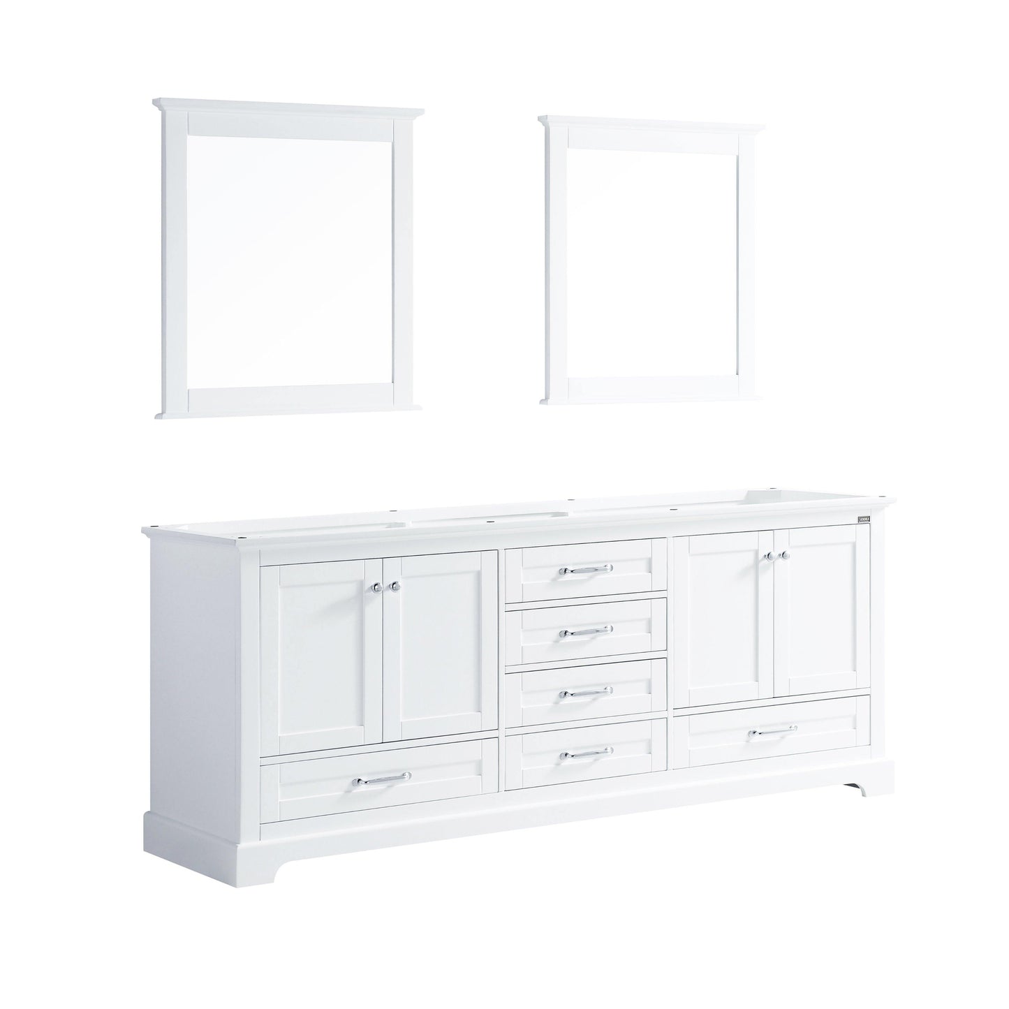 Dukes 80" White, Dark Grey, Navy Blue or Espresso Double Vanity, Available with White Carrara Marble Top, White Square Sink, 30" LED Mirror and Faucet - The Bath Vanities