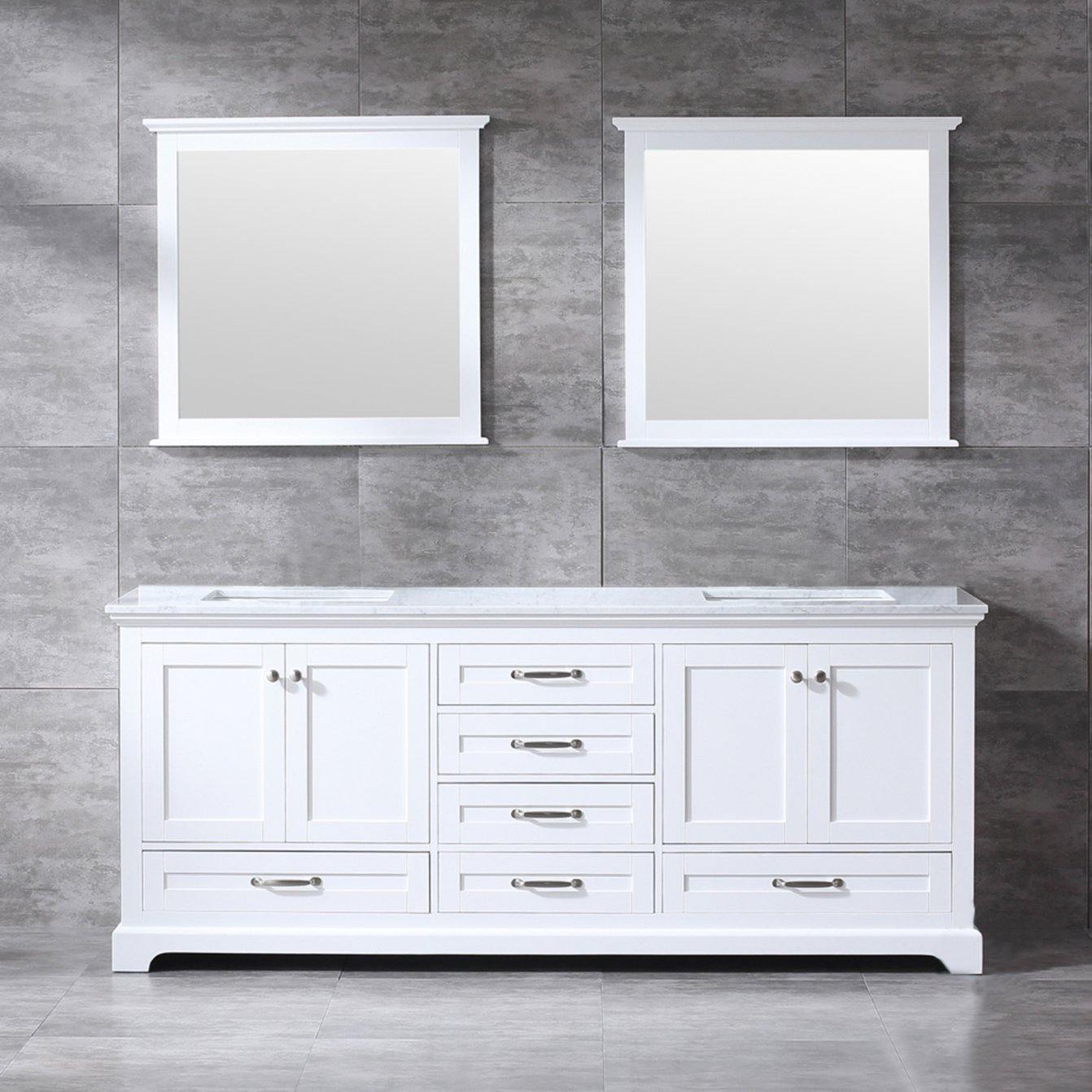 Dukes 80" White, Dark Grey, Navy Blue or Espresso Double Vanity, Available with White Carrara Marble Top, White Square Sink, 30" LED Mirror and Faucet - The Bath Vanities