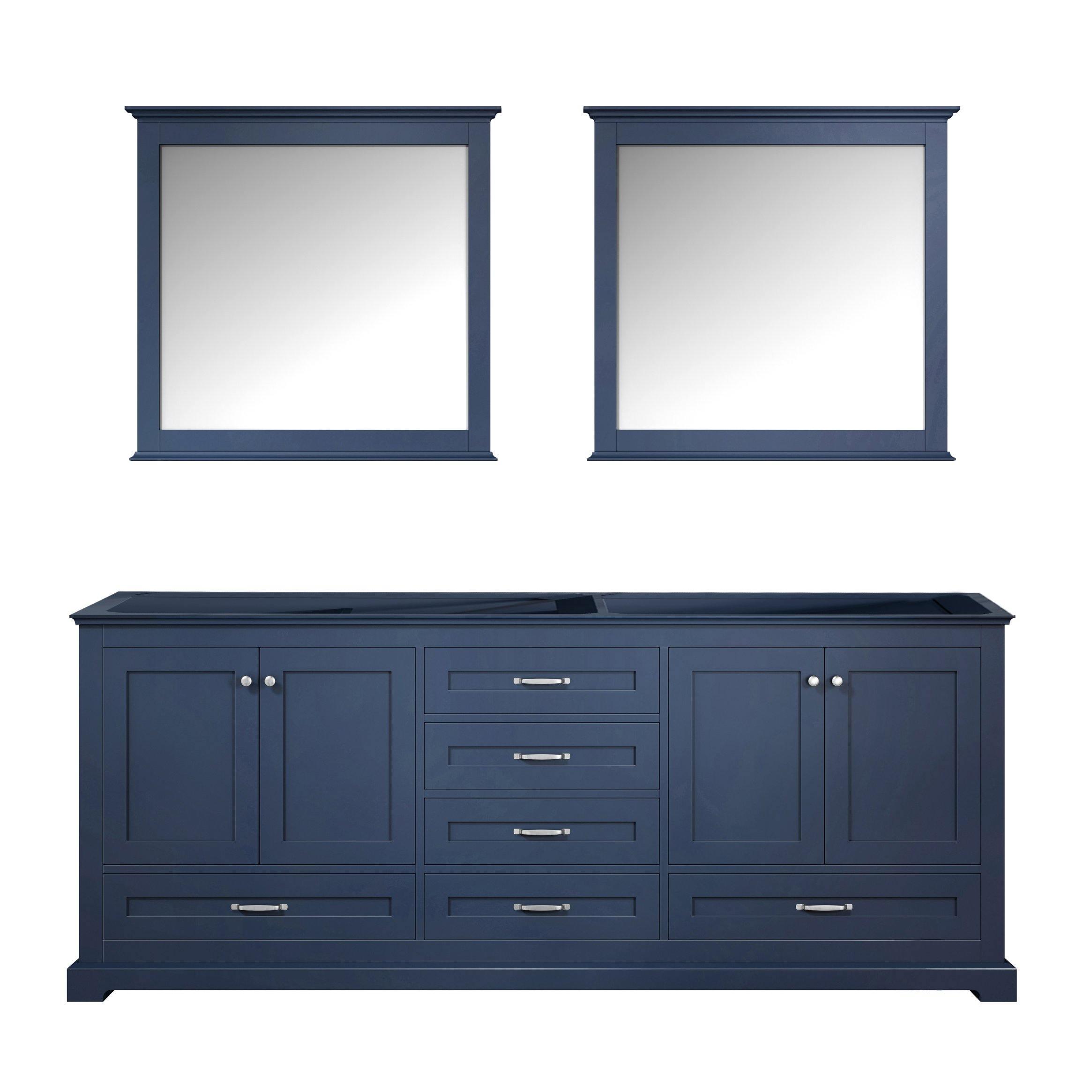 Dukes 80" White, Dark Grey, Navy Blue or Espresso Double Vanity, Available with White Carrara Marble Top, White Square Sink, 30" LED Mirror and Faucet - The Bath Vanities