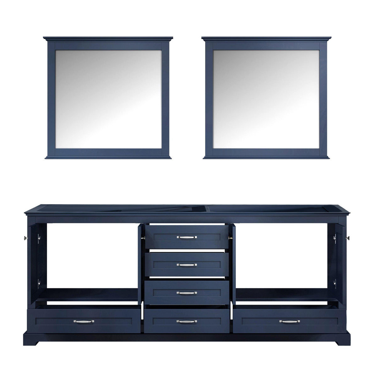 Dukes 80" White, Dark Grey, Navy Blue or Espresso Double Vanity, Available with White Carrara Marble Top, White Square Sink, 30" LED Mirror and Faucet - The Bath Vanities