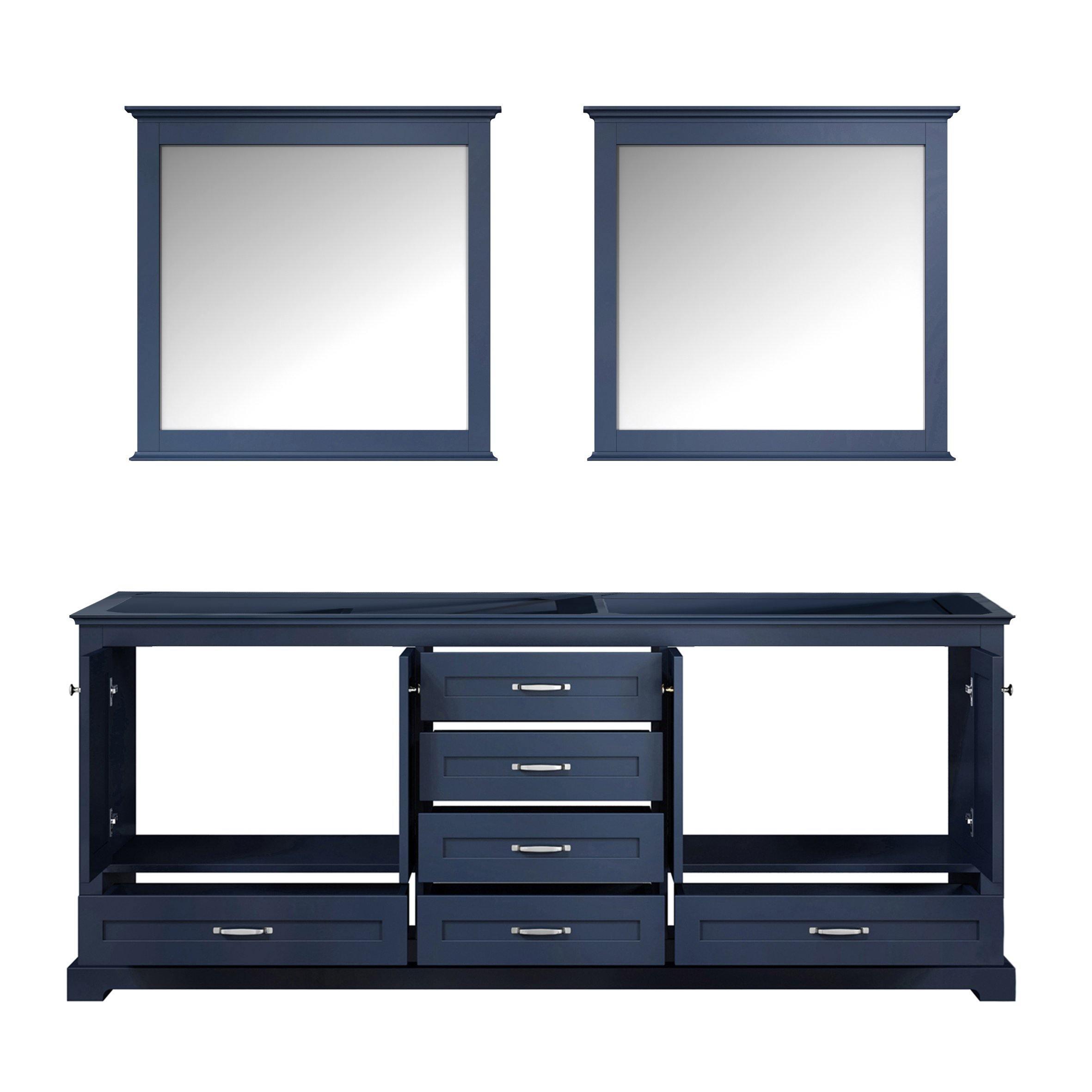 Dukes 80" White, Dark Grey, Navy Blue or Espresso Double Vanity, Available with White Carrara Marble Top, White Square Sink, 30" LED Mirror and Faucet - The Bath Vanities