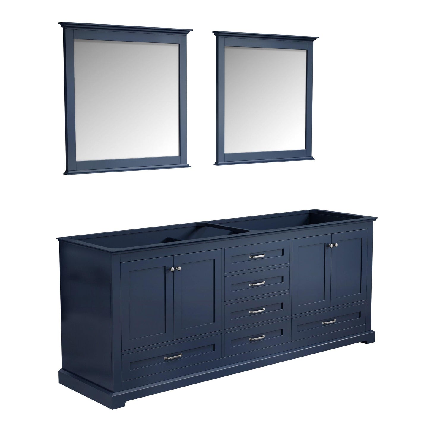 Dukes 80" White, Dark Grey, Navy Blue or Espresso Double Vanity, Available with White Carrara Marble Top, White Square Sink, 30" LED Mirror and Faucet - The Bath Vanities