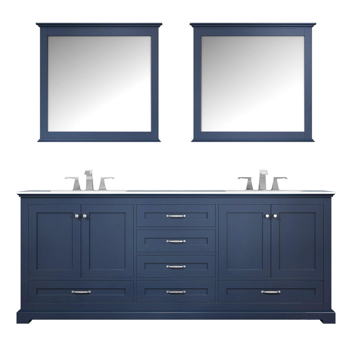 Dukes 80" White, Dark Grey, Navy Blue or Espresso Double Vanity, Available with White Carrara Marble Top, White Square Sink, 30" LED Mirror and Faucet - The Bath Vanities