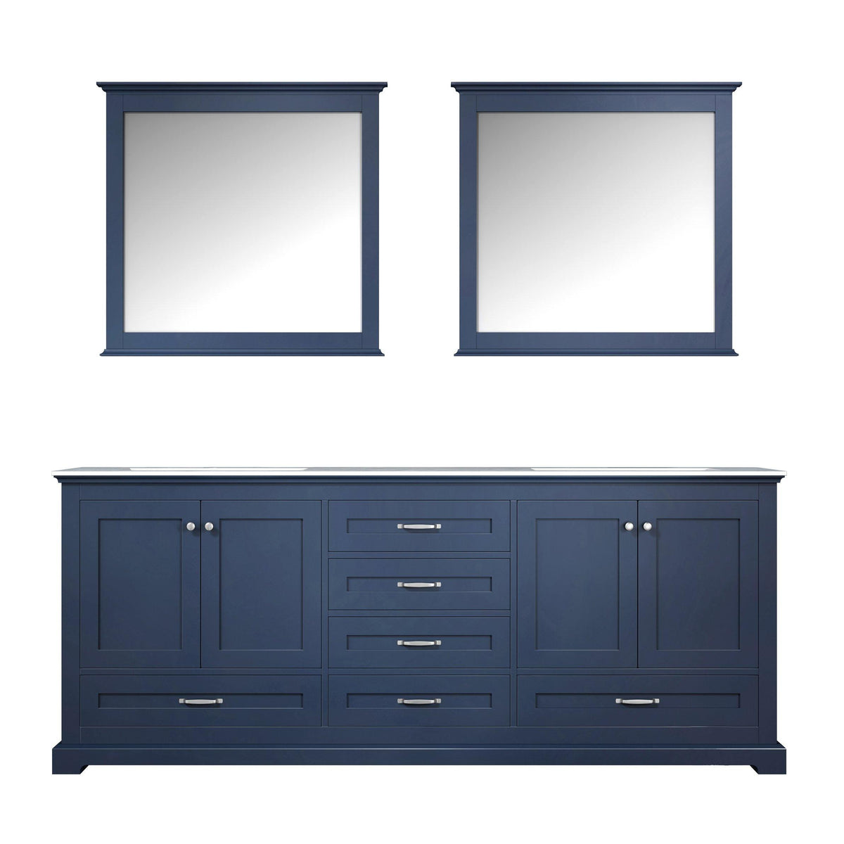 Dukes 80" White, Dark Grey, Navy Blue or Espresso Double Vanity, Available with White Carrara Marble Top, White Square Sink, 30" LED Mirror and Faucet - The Bath Vanities