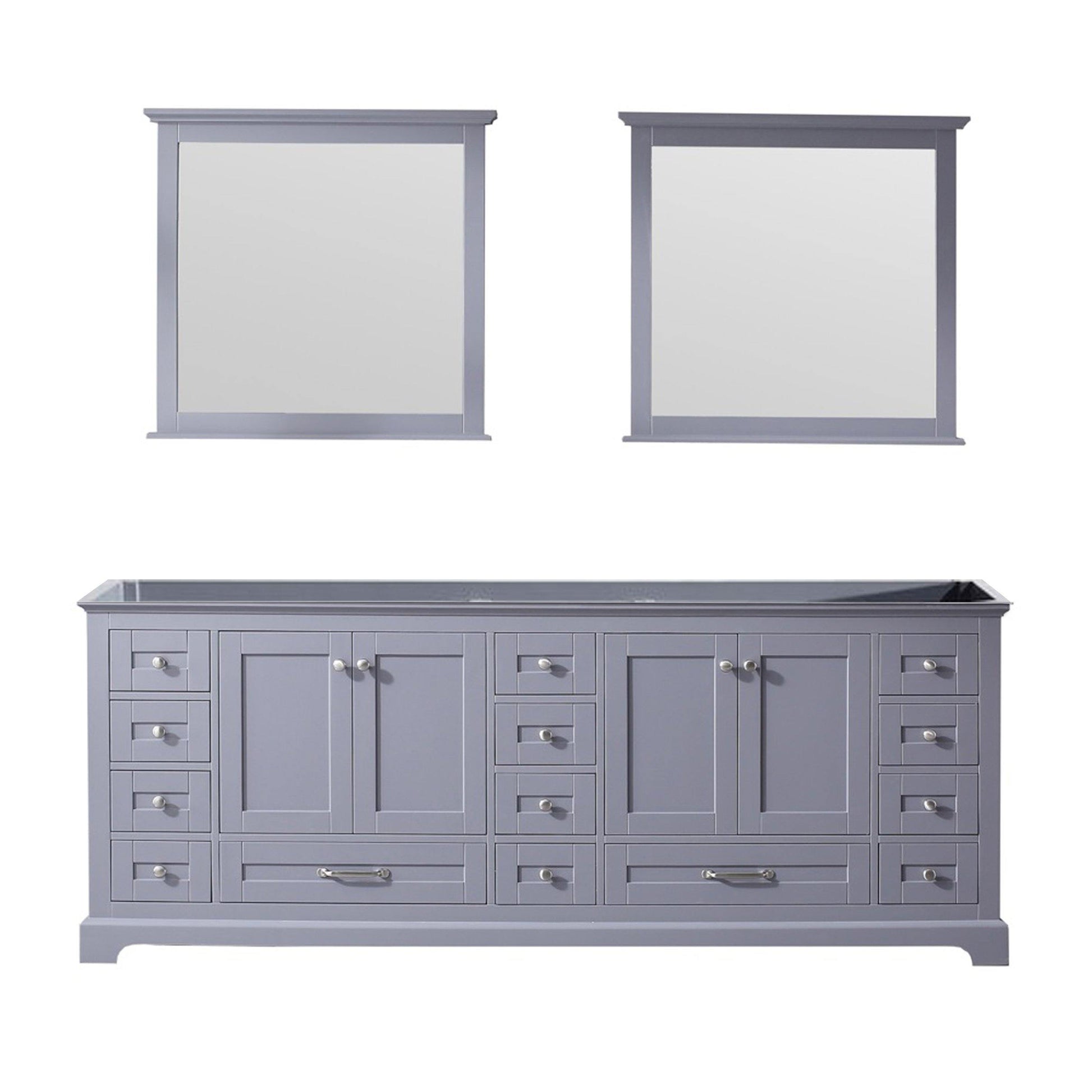 Dukes 84" White, Dark Grey, Navy Blue or Espresso Double Vanity, Available with White Carrara Marble Top, White Square Sink, 34" LED Mirror and Faucet - The Bath Vanities