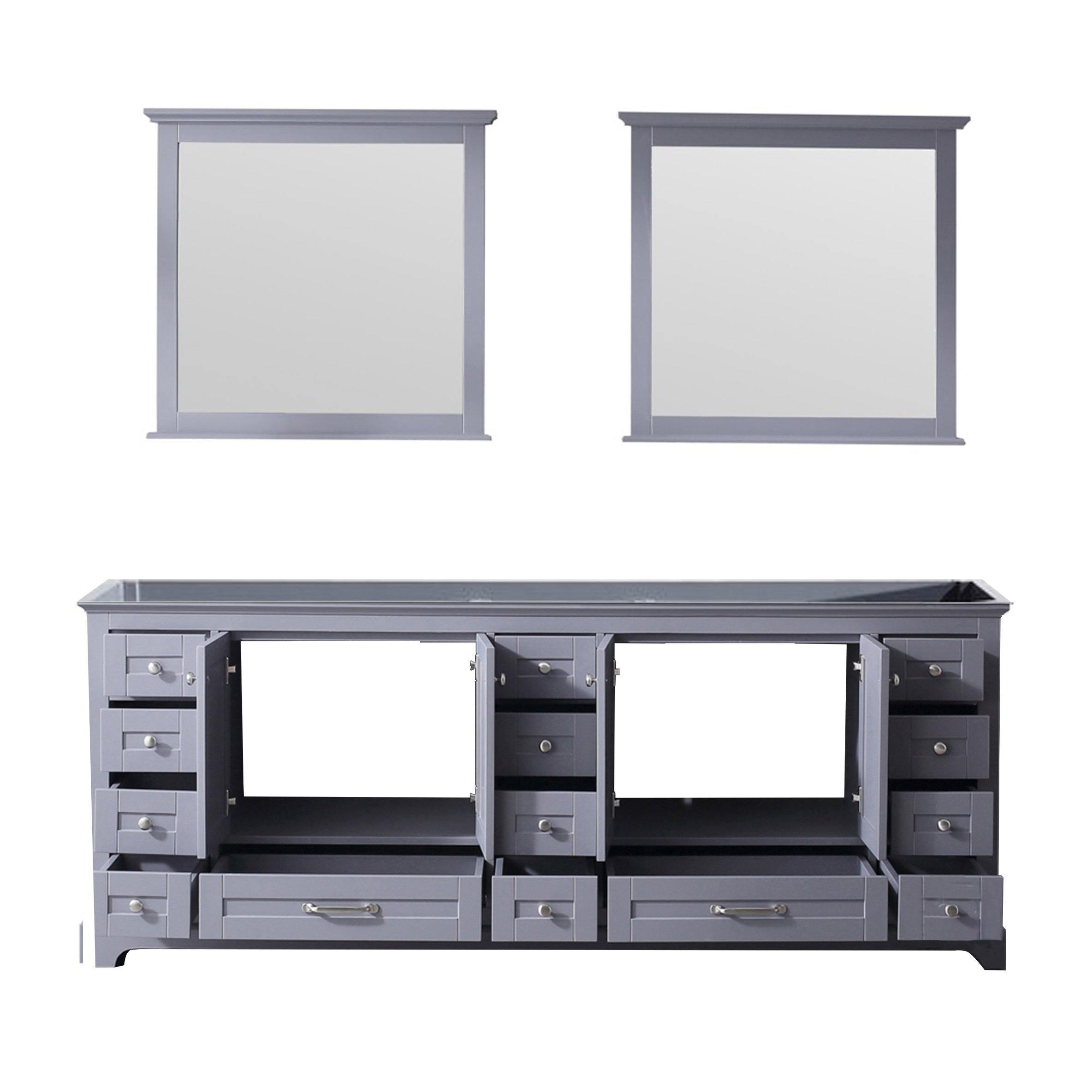 Dukes 84" White, Dark Grey, Navy Blue or Espresso Double Vanity, Available with White Carrara Marble Top, White Square Sink, 34" LED Mirror and Faucet - The Bath Vanities
