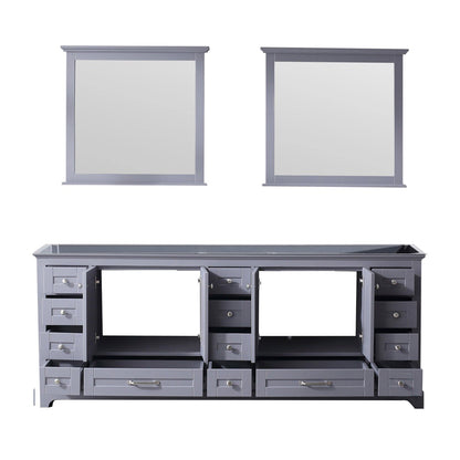 Dukes 84" White, Dark Grey, Navy Blue or Espresso Double Vanity, Available with White Carrara Marble Top, White Square Sink, 34" LED Mirror and Faucet - The Bath Vanities