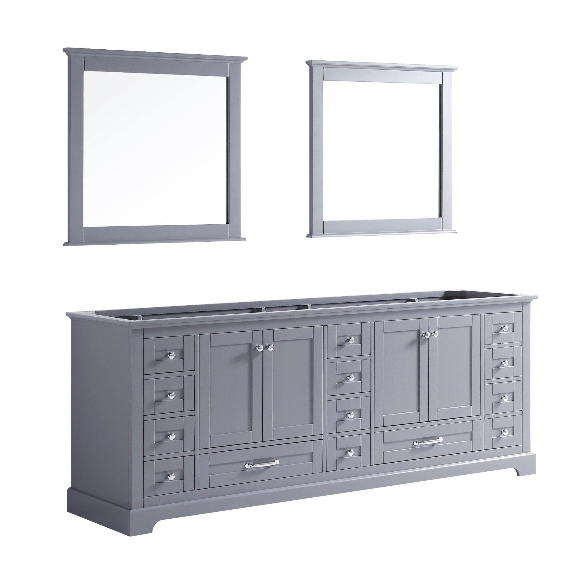 Dukes 84" White, Dark Grey, Navy Blue or Espresso Double Vanity, Available with White Carrara Marble Top, White Square Sink, 34" LED Mirror and Faucet - The Bath Vanities