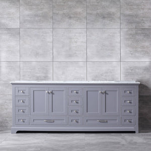 Dukes 84" White, Dark Grey, Navy Blue or Espresso Double Vanity, Available with White Carrara Marble Top, White Square Sink, 34" LED Mirror and Faucet - The Bath Vanities