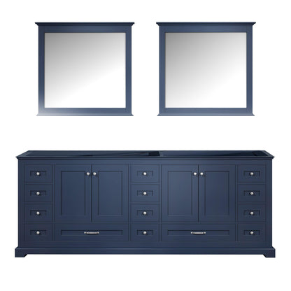 Dukes 84" White, Dark Grey, Navy Blue or Espresso Double Vanity, Available with White Carrara Marble Top, White Square Sink, 34" LED Mirror and Faucet - The Bath Vanities