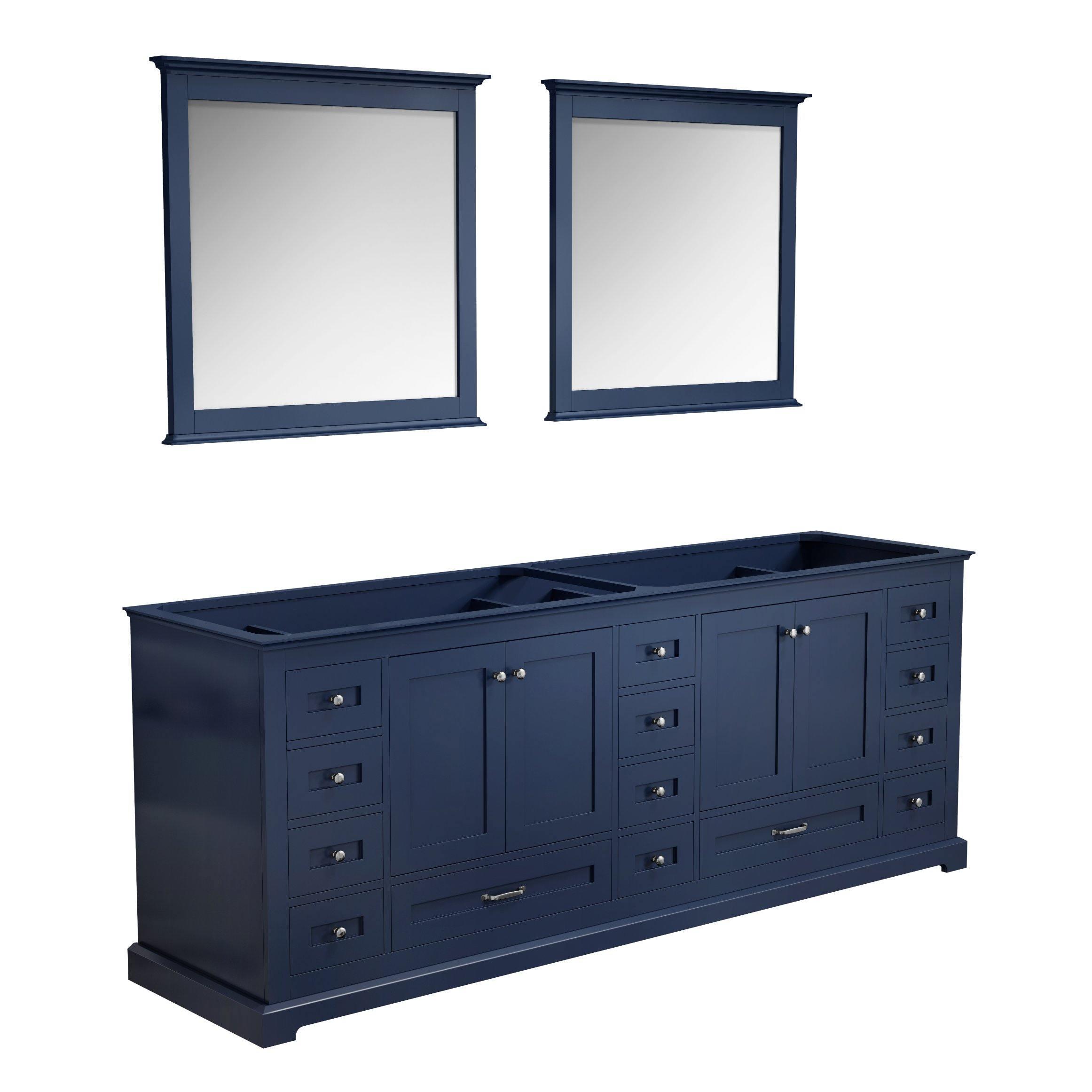 Dukes 84" White, Dark Grey, Navy Blue or Espresso Double Vanity, Available with White Carrara Marble Top, White Square Sink, 34" LED Mirror and Faucet - The Bath Vanities
