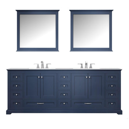 Dukes 84" White, Dark Grey, Navy Blue or Espresso Double Vanity, Available with White Carrara Marble Top, White Square Sink, 34" LED Mirror and Faucet - The Bath Vanities