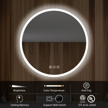 Load image into Gallery viewer, Blossom Orion Round LED Frosted Side Mirror, Adjustable Light, Built-In Defogger, 24&quot;