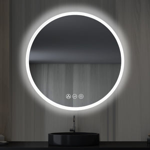 Blossom Orion Round LED Frosted Side Mirror, Adjustable Light, Built-In Defogger, 32"