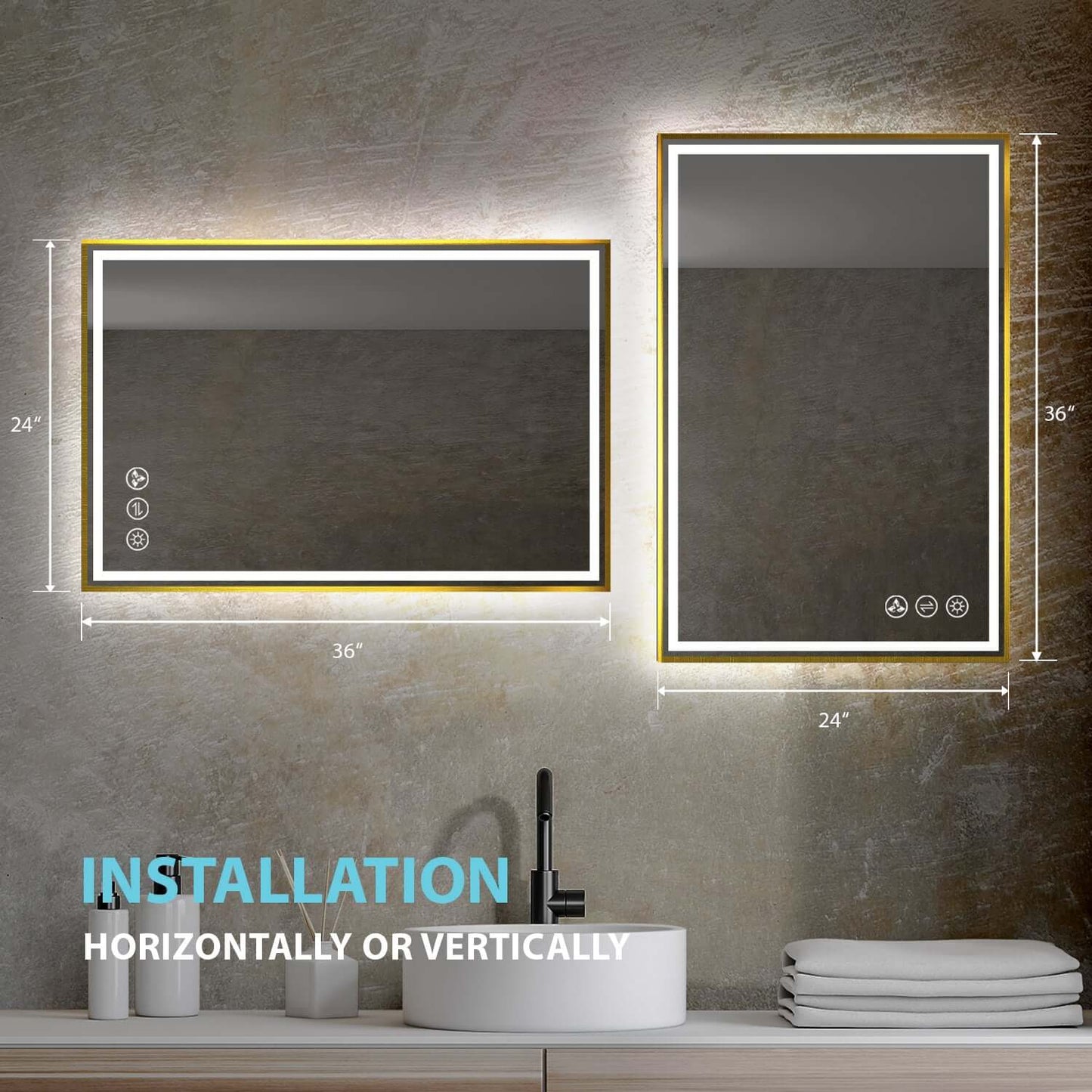 Blossom Stellar LED Mirror, 24"x36", frame Gold