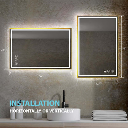 Blossom Stellar LED Mirror, 24"x36", frame Gold