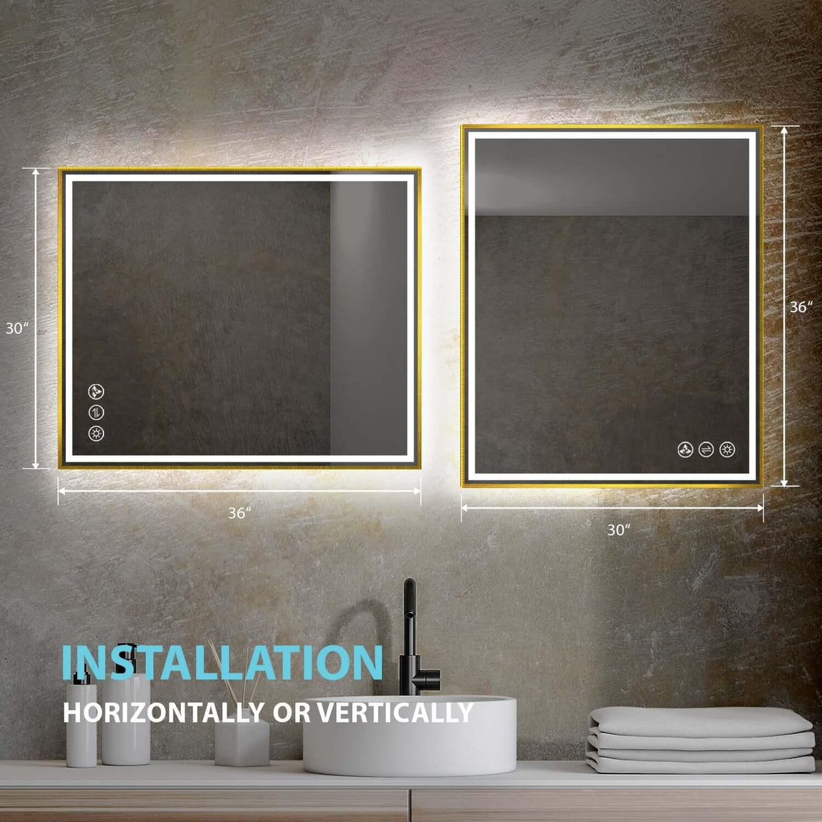 Blossom Stellar LED Mirror, 30"x36", frame Gold