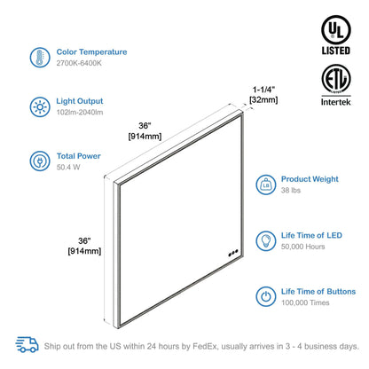 Blossom Stellar LED Mirror, 36"x36", frame Gold spec