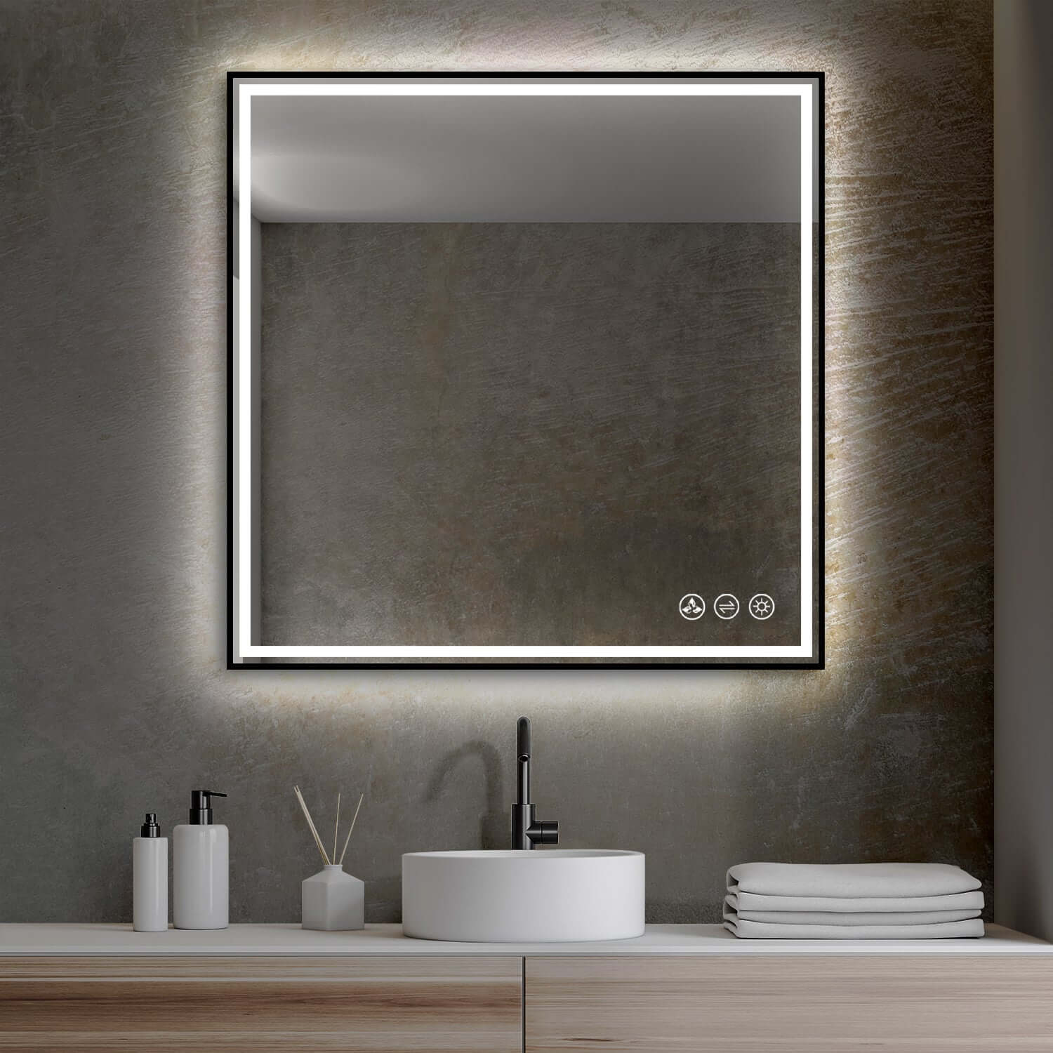 Blossom Stellar LED Mirror, 36"x36", frame Black