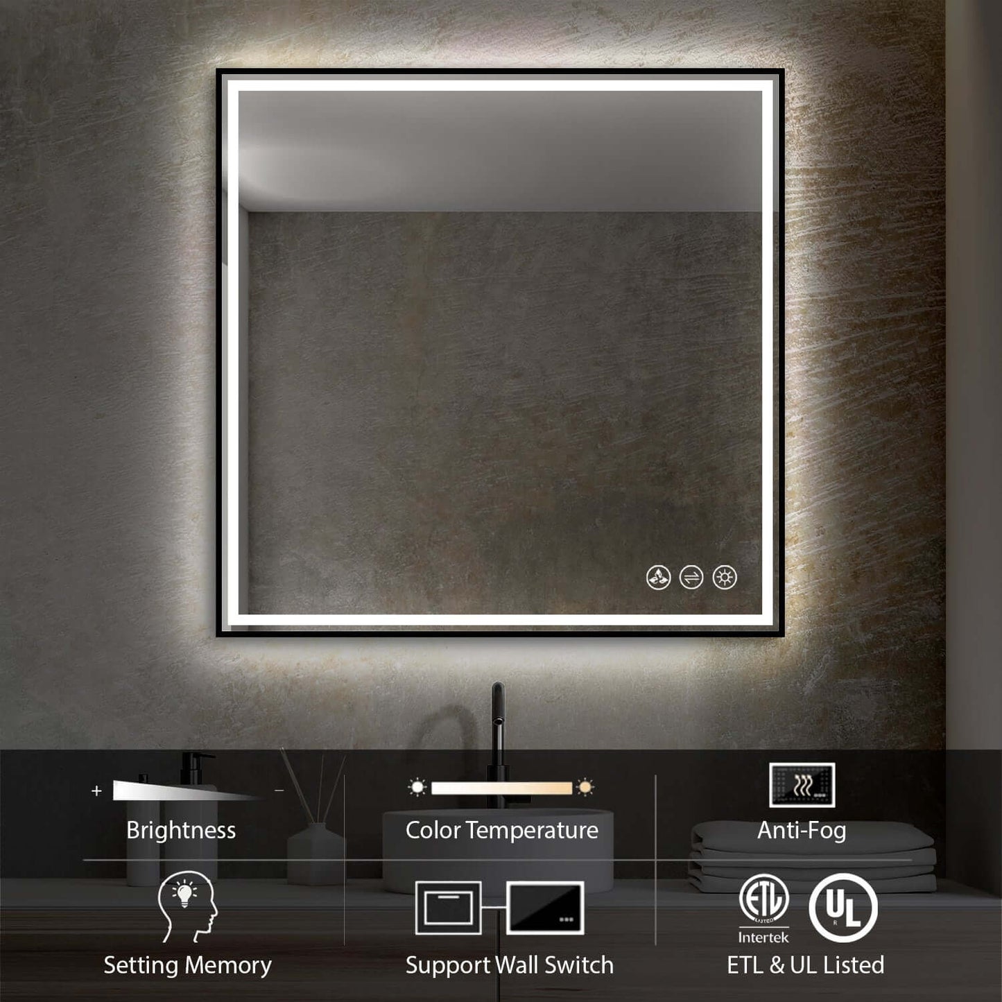 Blossom Stellar LED Mirror, 36"x36", frame Black