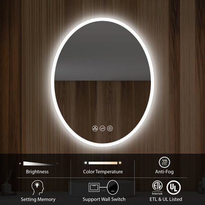 Blossom Oval LED Mirror Frosted Sideת Touch Control & Dual Mounting, 24" x 36"