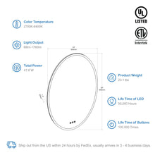 Load image into Gallery viewer, Blossom Oval LED Mirror Frosted Sideת Touch Control &amp; Dual Mounting, 24&quot; x 36&quot; spec