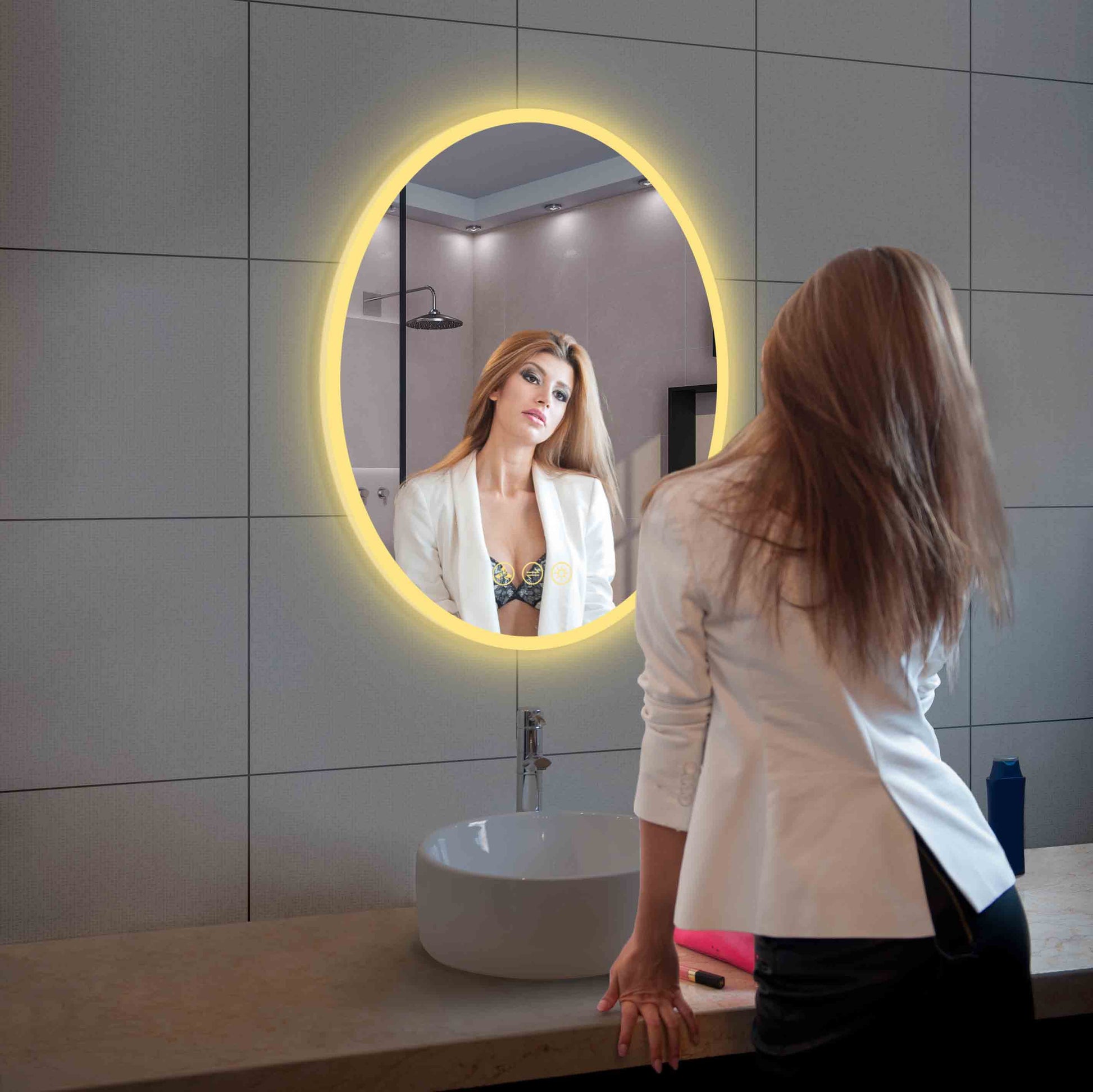 Blossom Oval LED Mirror Frosted Sideת Touch Control & Dual Mounting, 24" x 36"