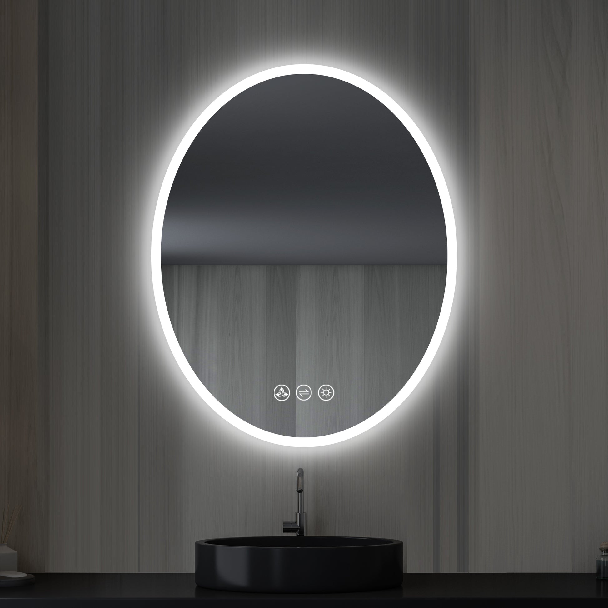 Blossom Oval LED Mirror Frosted Sideת Touch Control & Dual Mounting, 24" x 36"