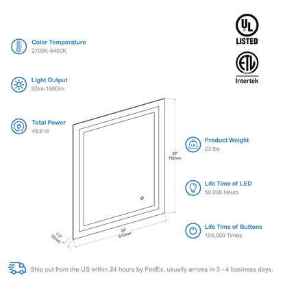 Blossom Lyra, Versatile LED Bathroom Mirror with Touch Control and Built-In Defogger